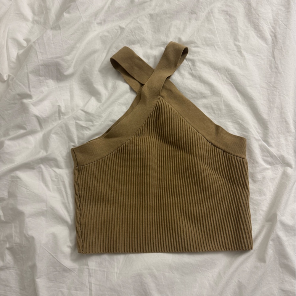 Brown / Tan Ribbed Cross-Back Top